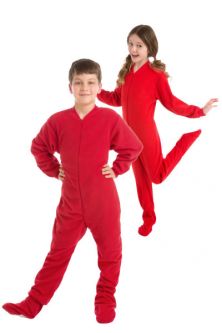Boys & Girls Red Fleece Kids Onesie Footed Pajamas
